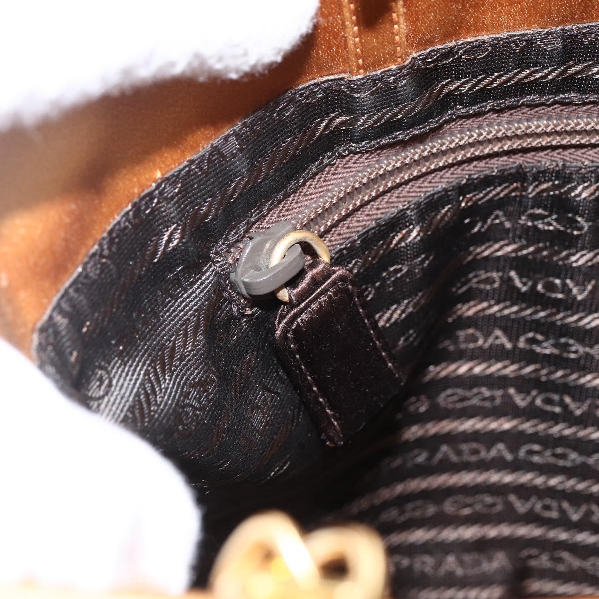 PRADA Chain Hand Bag Satin Gold Auth 170010