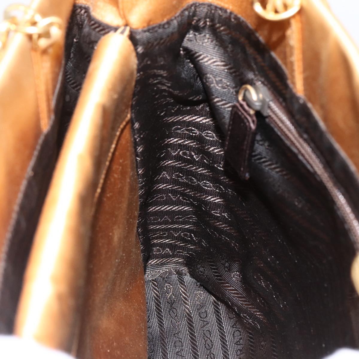 PRADA Chain Hand Bag Satin Gold Auth 170010