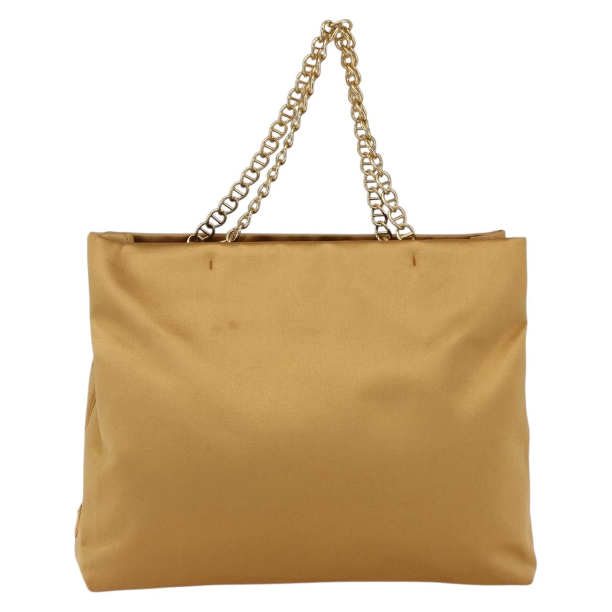 PRADA Chain Hand Bag Satin Gold Auth 170010