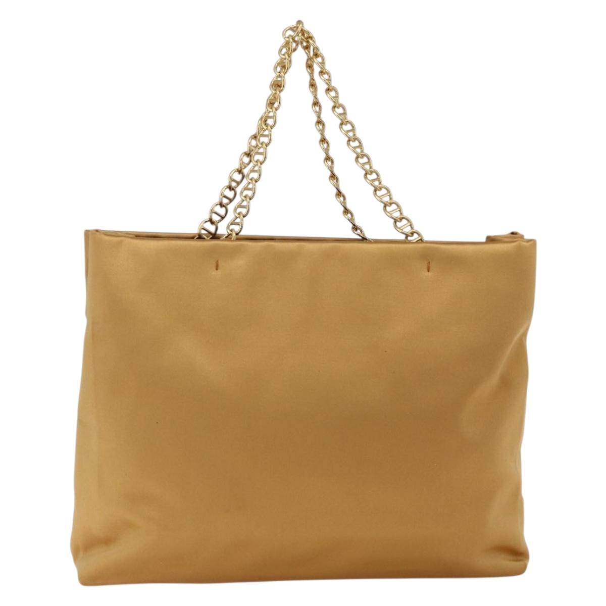 PRADA Chain Hand Bag Satin Gold Auth 170010