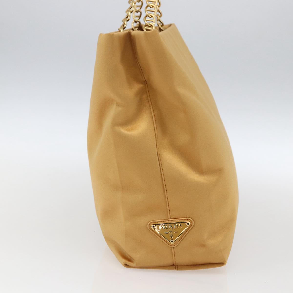 PRADA Chain Hand Bag Satin Gold Auth 170010