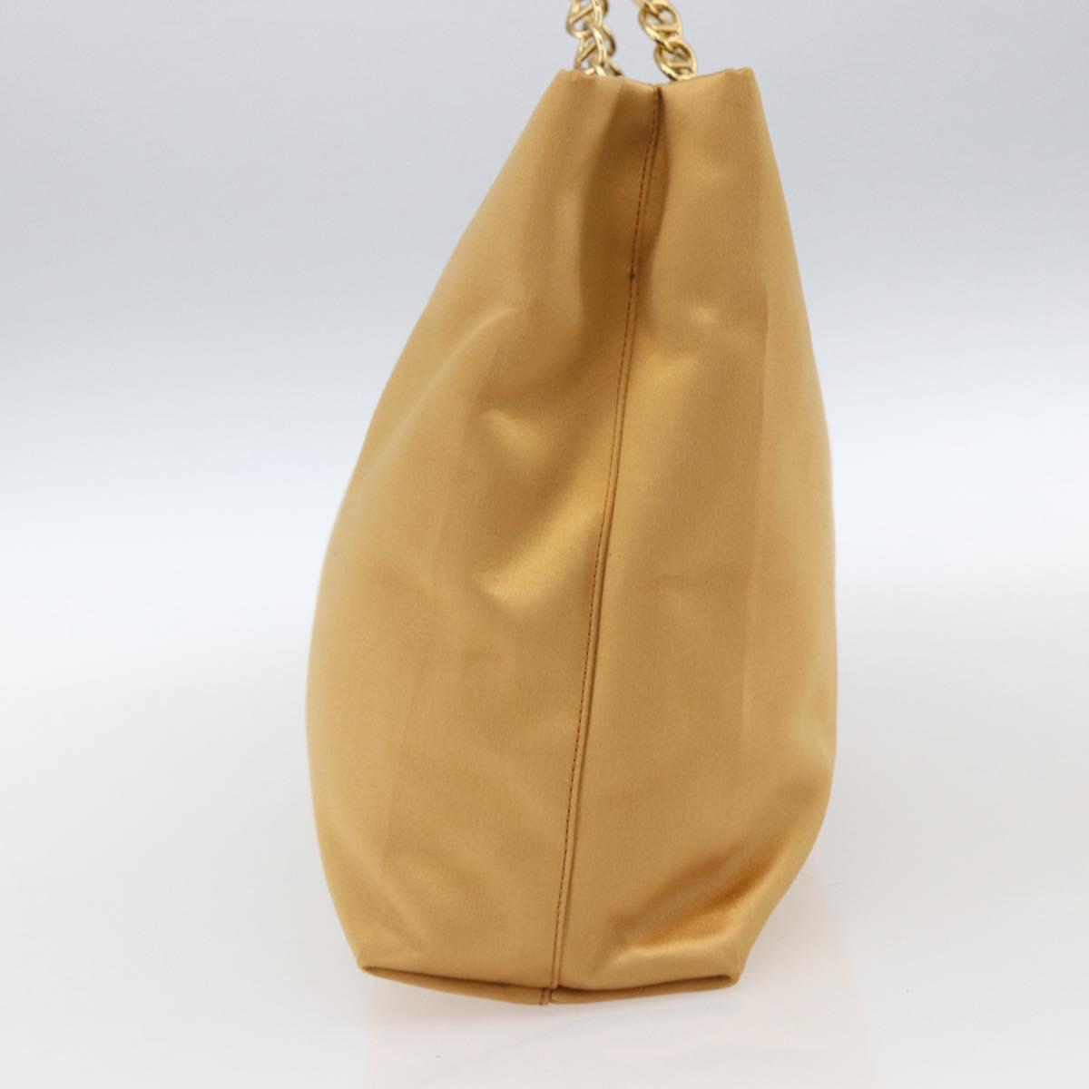 PRADA Chain Hand Bag Satin Gold Auth 170010