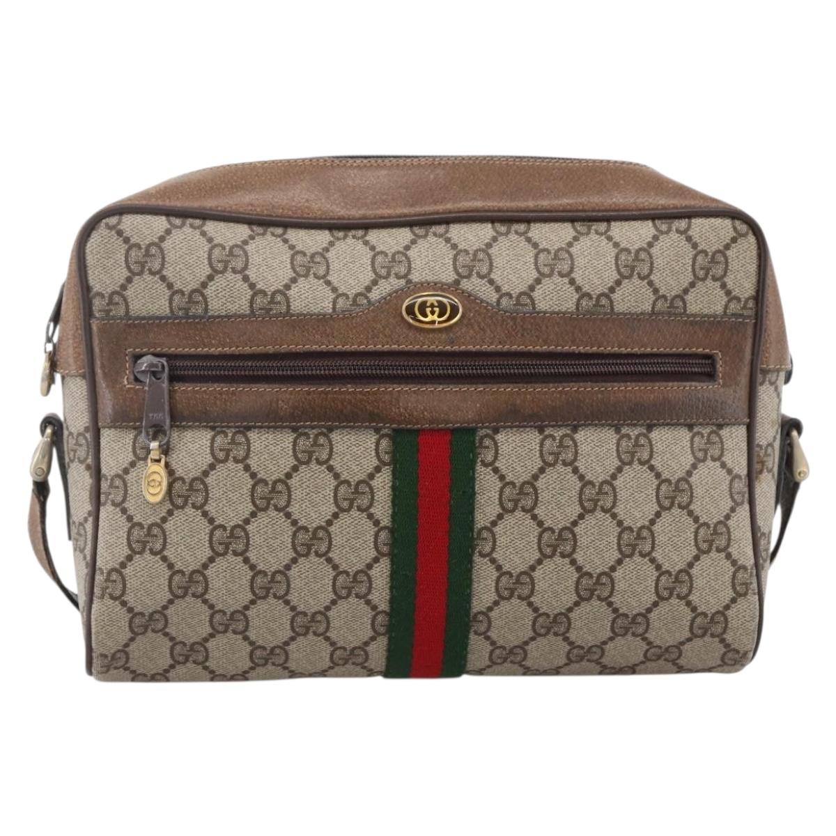 GUCCI GG Supreme Web Sherry Line Bag PVC Beige Gold 72 02 005 Auth 170066