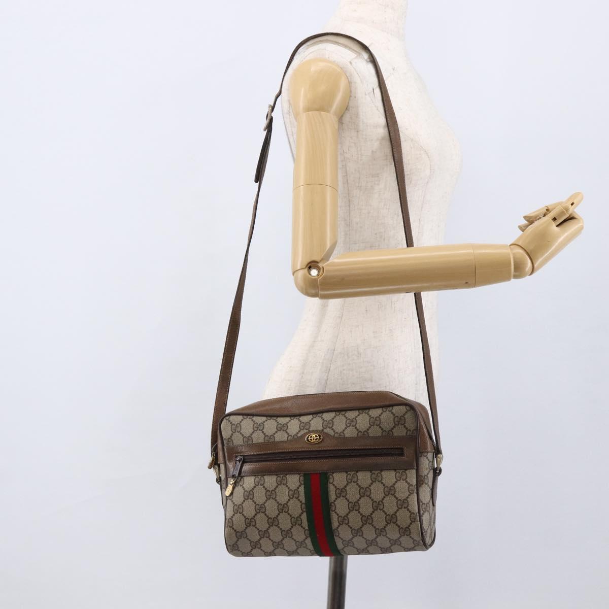GUCCI GG Supreme Web Sherry Line Bag PVC Beige Gold 72 02 005 Auth 170066