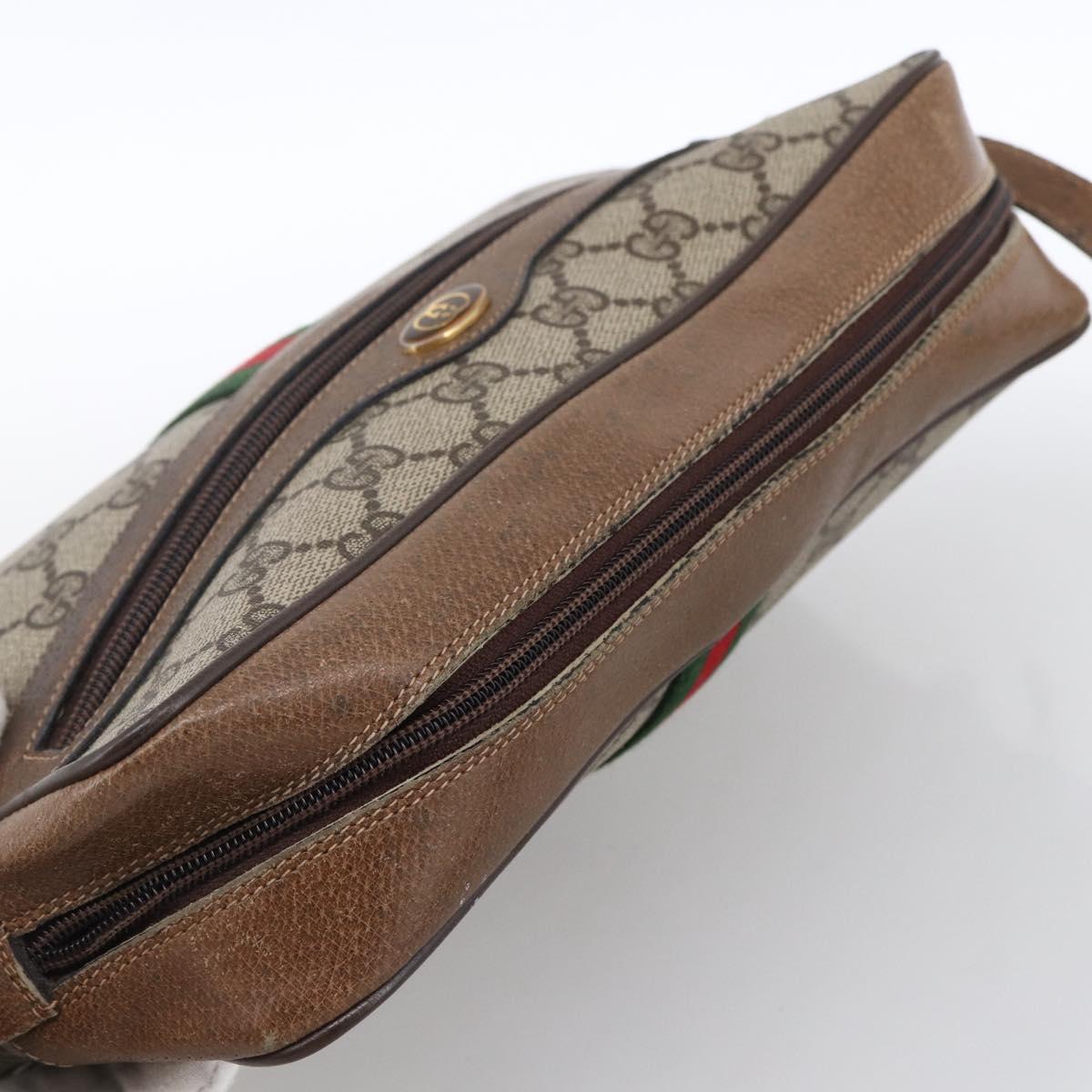 GUCCI GG Supreme Web Sherry Line Bag PVC Beige Gold 72 02 005 Auth 170066