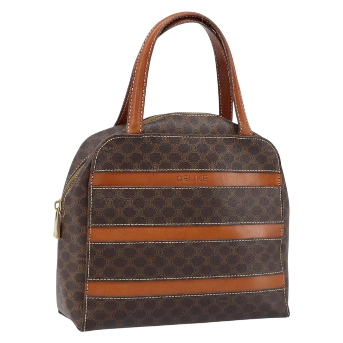 CELINE Macadam Canvas Hand Bag PVC Leather Brown Gold Auth 170069