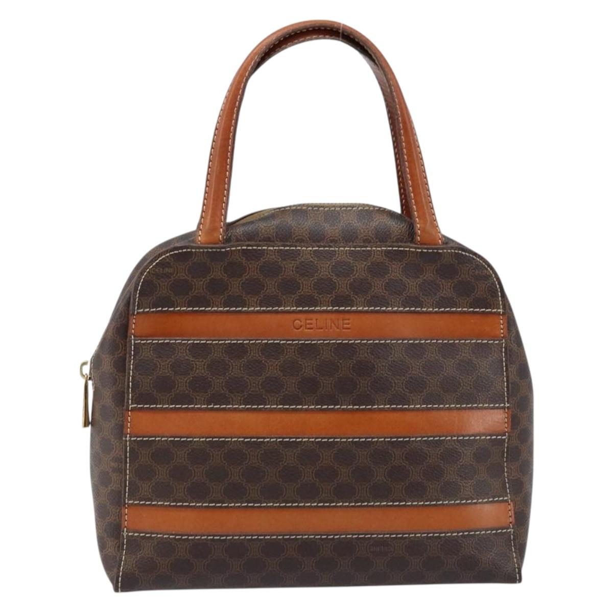 CELINE Macadam Canvas Hand Bag PVC Leather Brown Gold Auth 170069