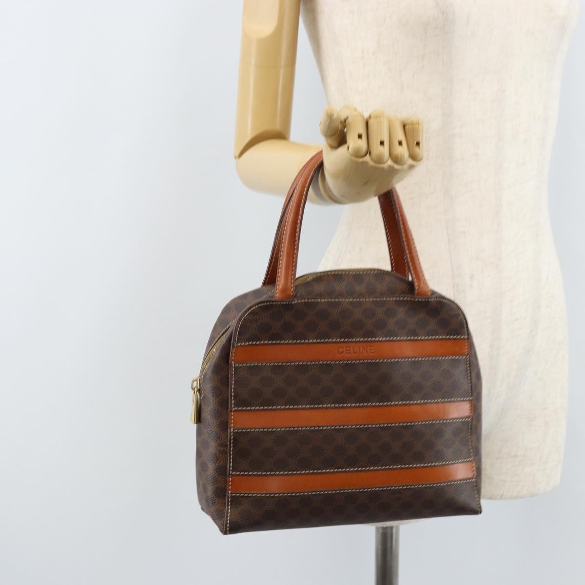 CELINE Macadam Canvas Hand Bag PVC Leather Brown Gold Auth 170069
