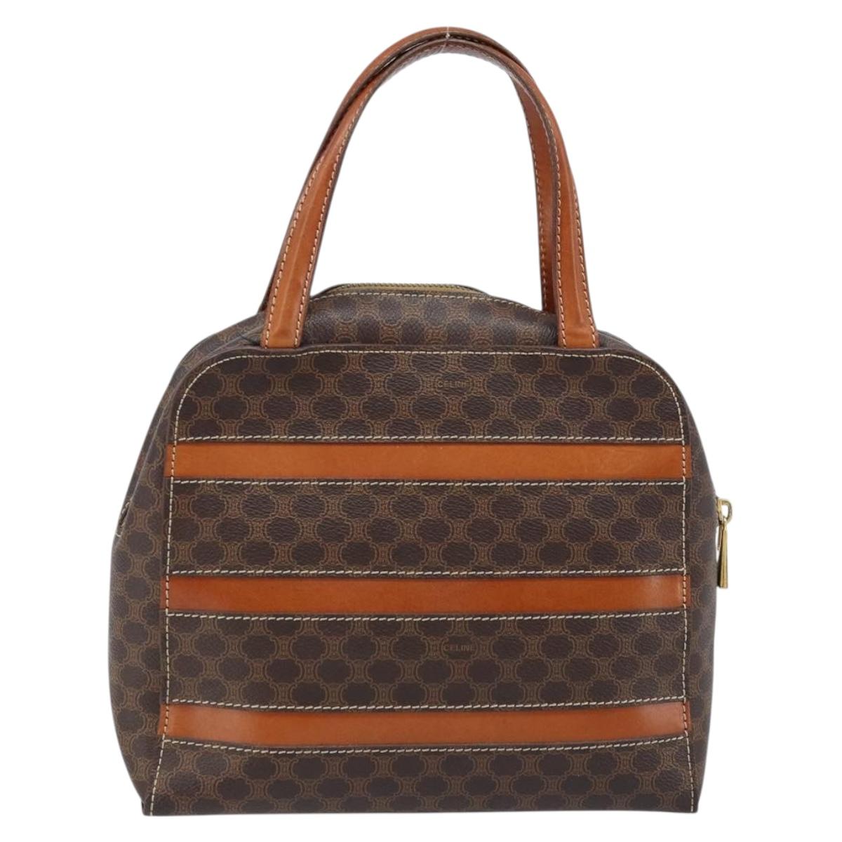 CELINE Macadam Canvas Hand Bag PVC Leather Brown Gold Auth 170069