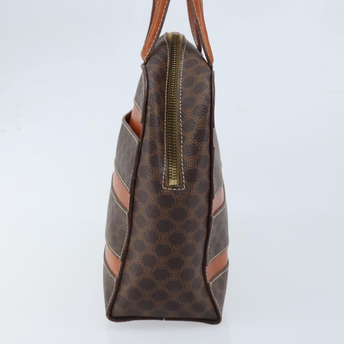 CELINE Macadam Canvas Hand Bag PVC Leather Brown Gold Auth 170069