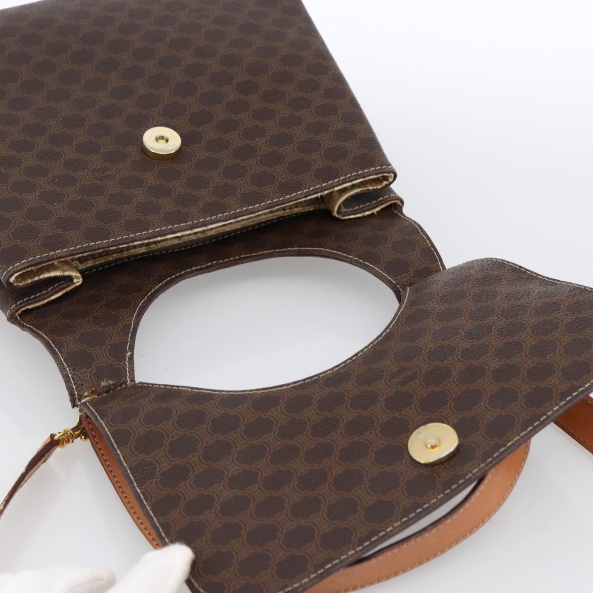 CELINE Macadam Canvas Hand Bag PVC Leather 2way Brown Gold Auth 170070