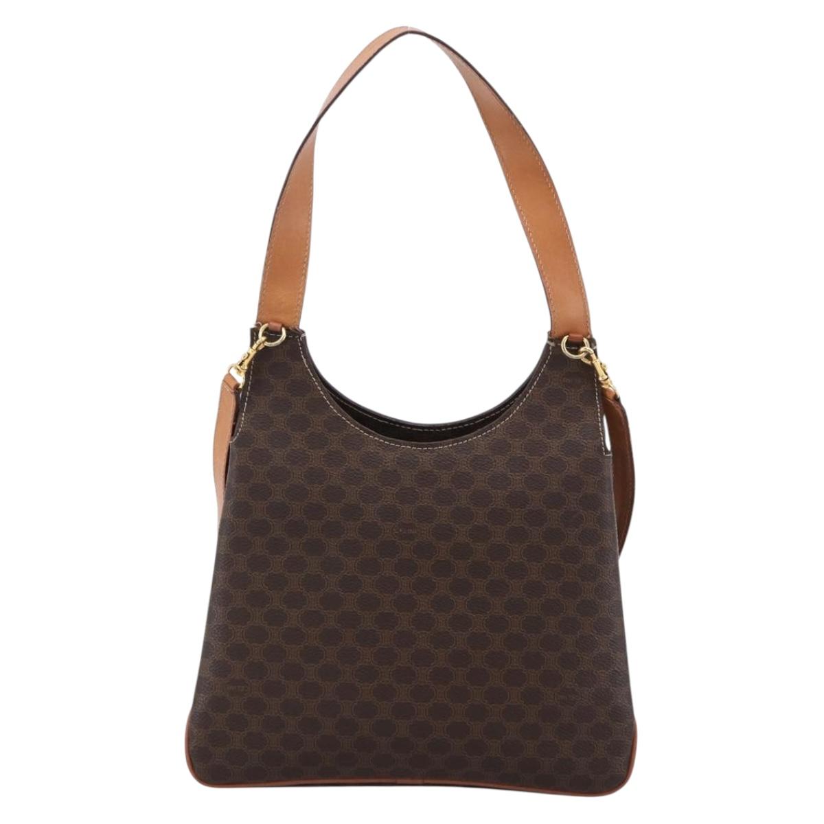 CELINE Macadam Canvas Hand Bag PVC Leather 2way Brown Gold Auth 170070