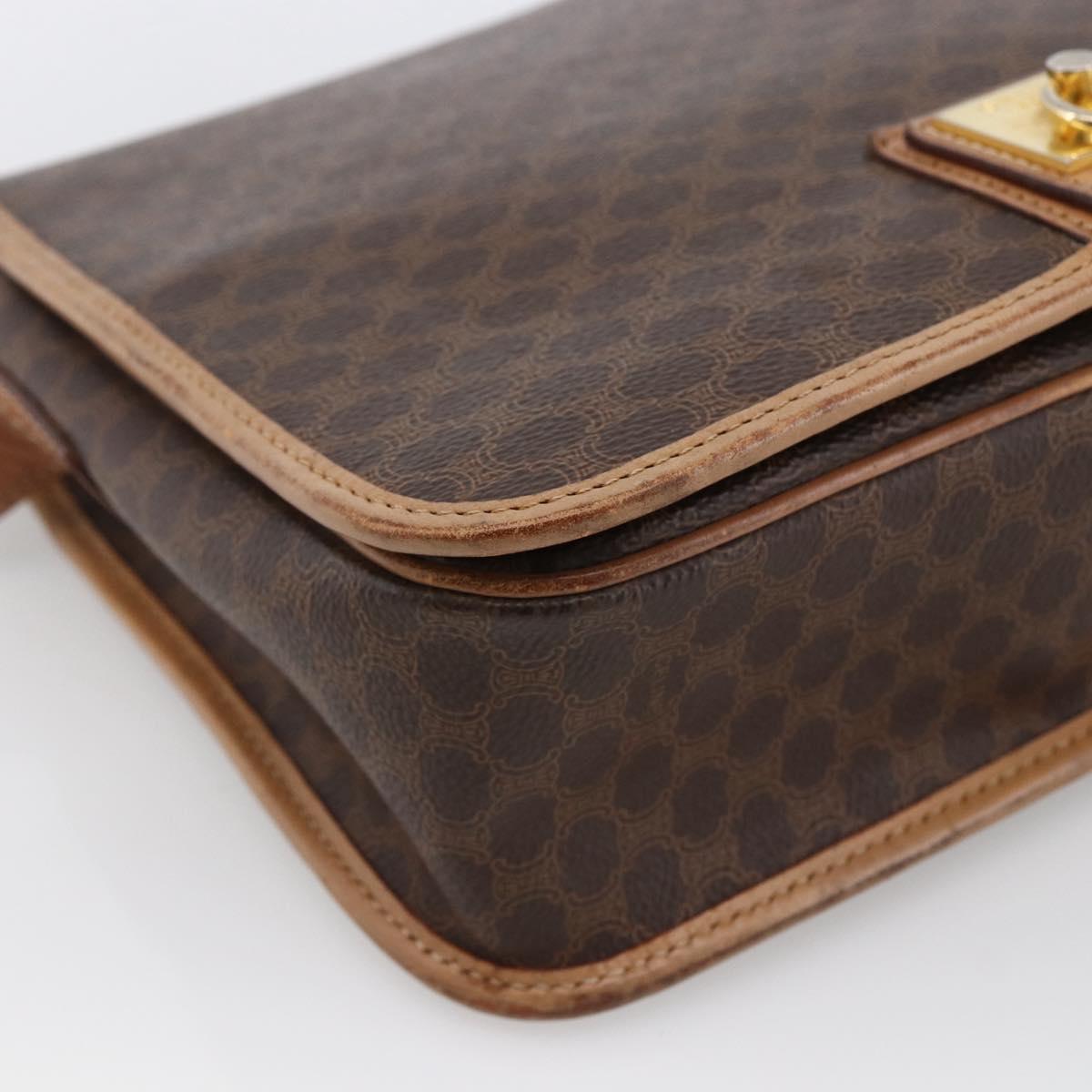 CELINE Macadam Canvas Shoulder Bag PVC Leather Brown Gold Auth 170071