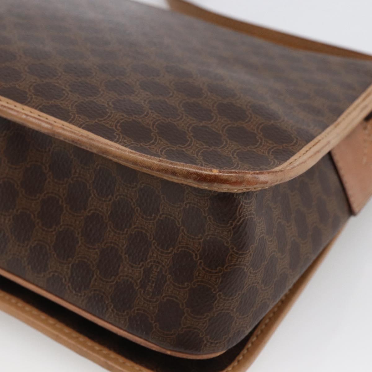 CELINE Macadam Canvas Shoulder Bag PVC Leather Brown Gold Auth 170071