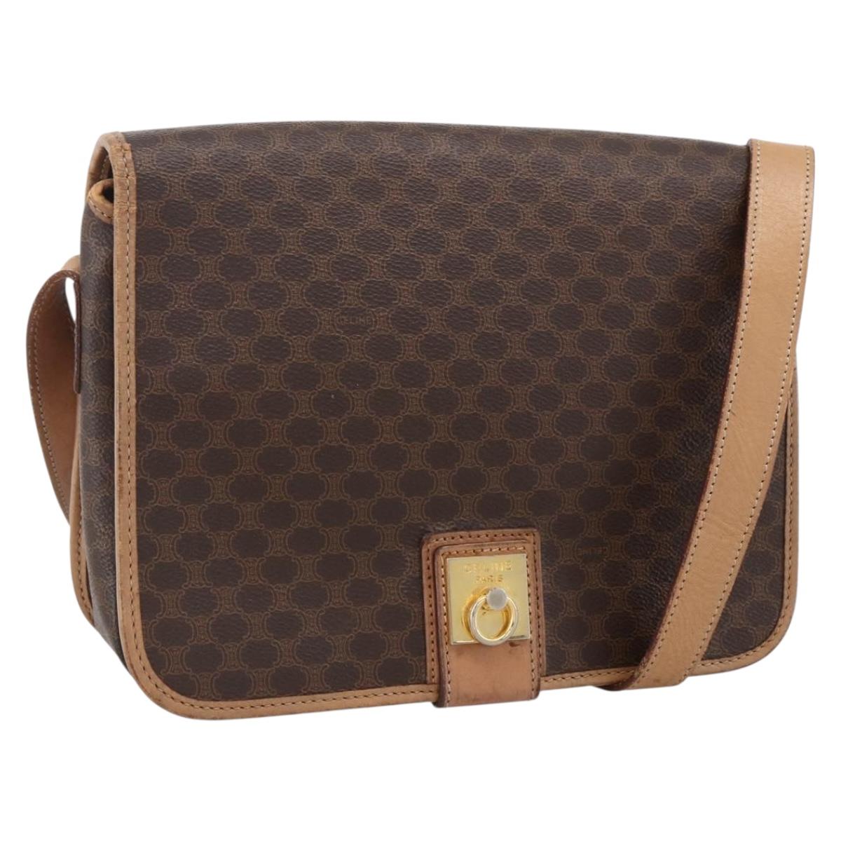 CELINE Macadam Canvas Shoulder Bag PVC Leather Brown Gold Auth 170071