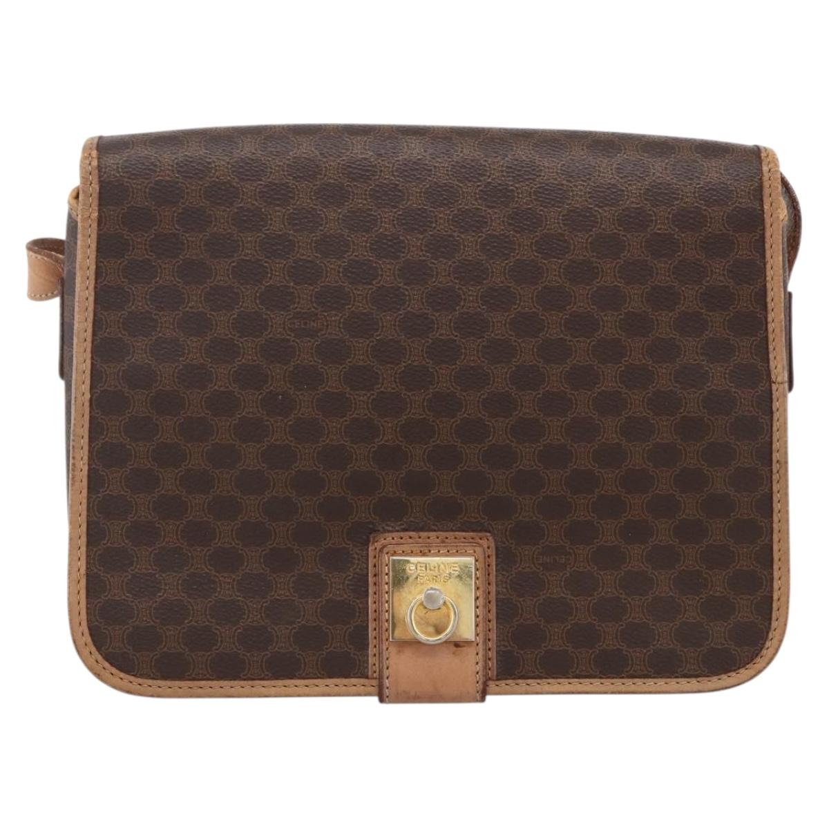 CELINE Macadam Canvas Shoulder Bag PVC Leather Brown Gold Auth 170071