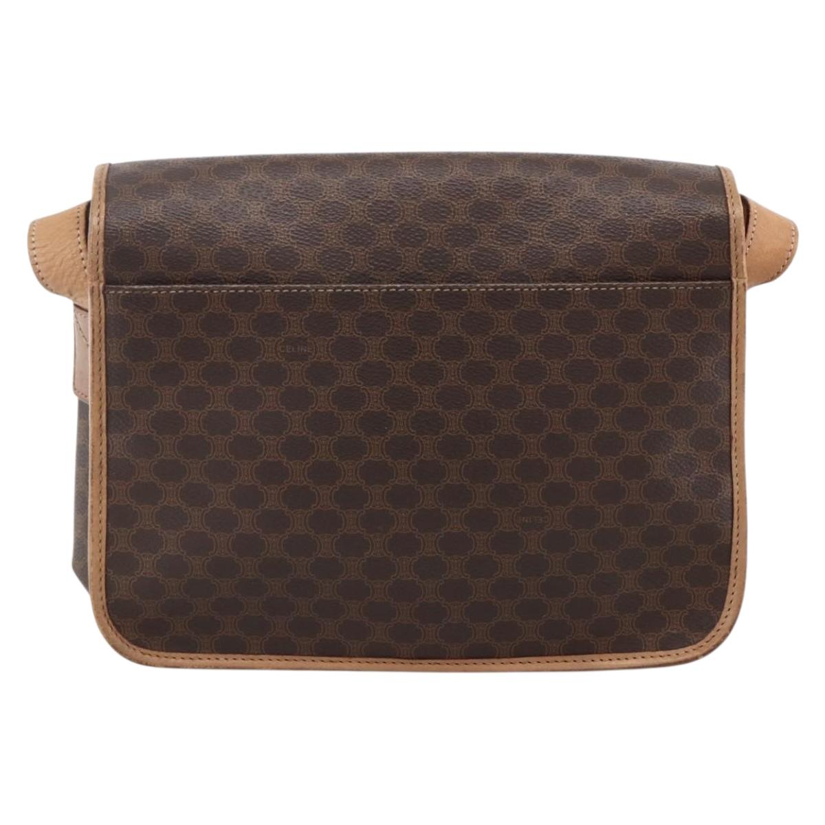 CELINE Macadam Canvas Shoulder Bag PVC Leather Brown Gold Auth 170071