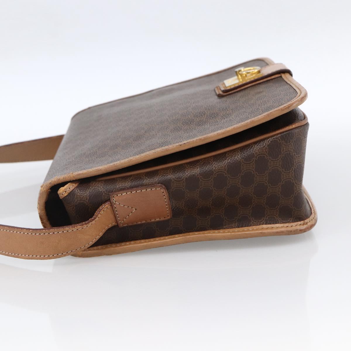 CELINE Macadam Canvas Shoulder Bag PVC Leather Brown Gold Auth 170071