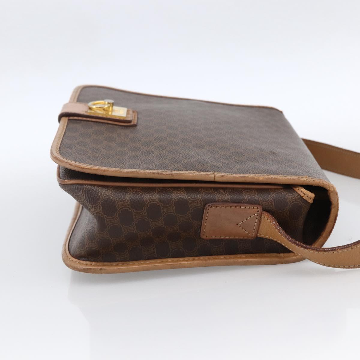 CELINE Macadam Canvas Shoulder Bag PVC Leather Brown Gold Auth 170071