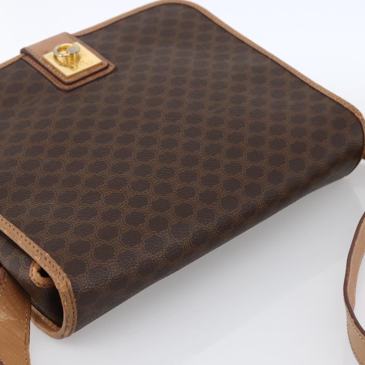 CELINE Macadam Canvas Shoulder Bag PVC Leather Brown Gold Auth 170071