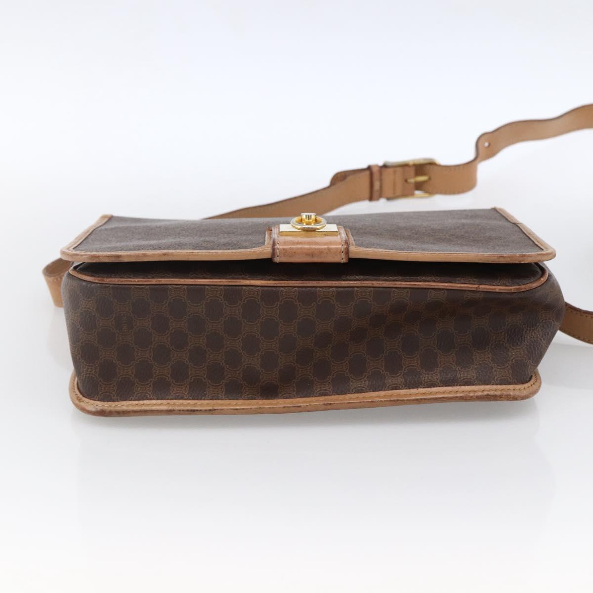 CELINE Macadam Canvas Shoulder Bag PVC Leather Brown Gold Auth 170071
