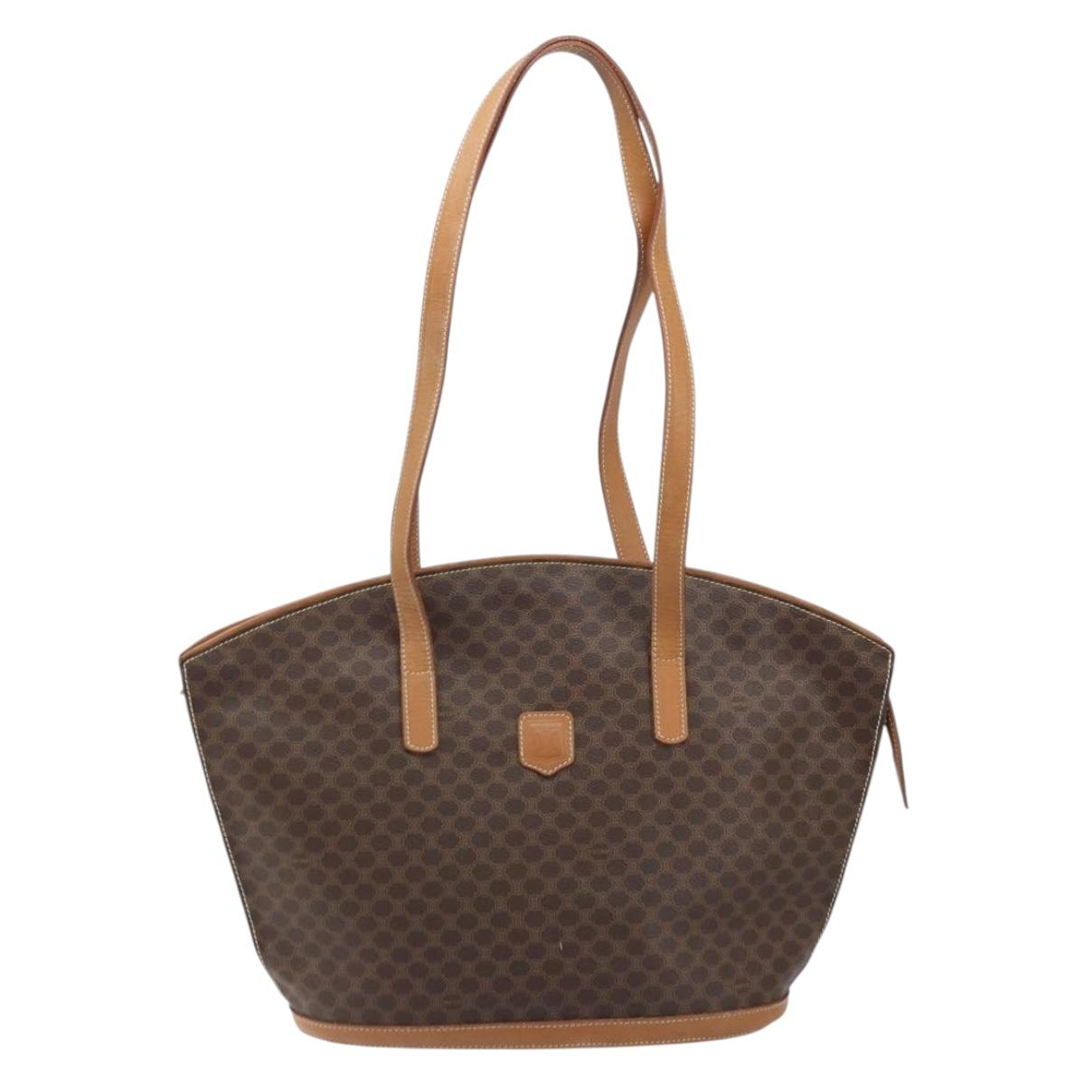 CELINE Macadam Canvas Tote Bag PVC Leather Brown Gold Auth 170072