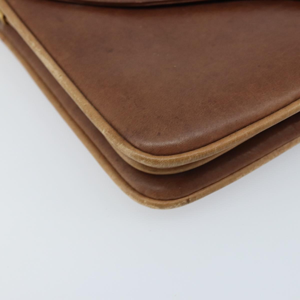 GUCCI Shoulder Bag Leather Brown Gold Auth 170074