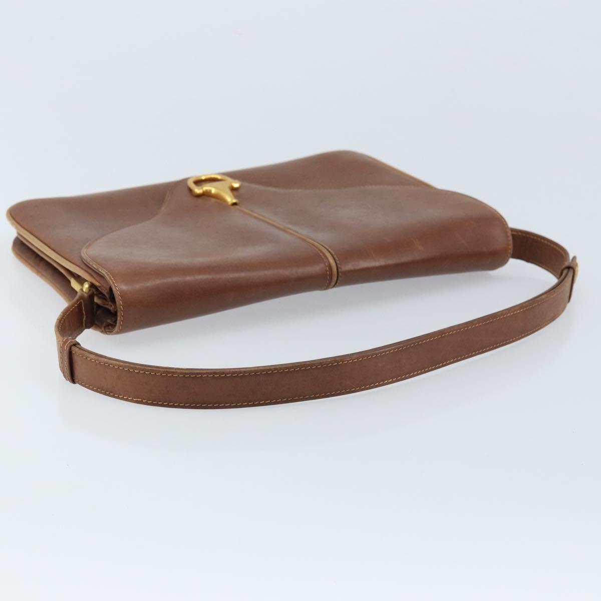 GUCCI Shoulder Bag Leather Brown Gold Auth 170074
