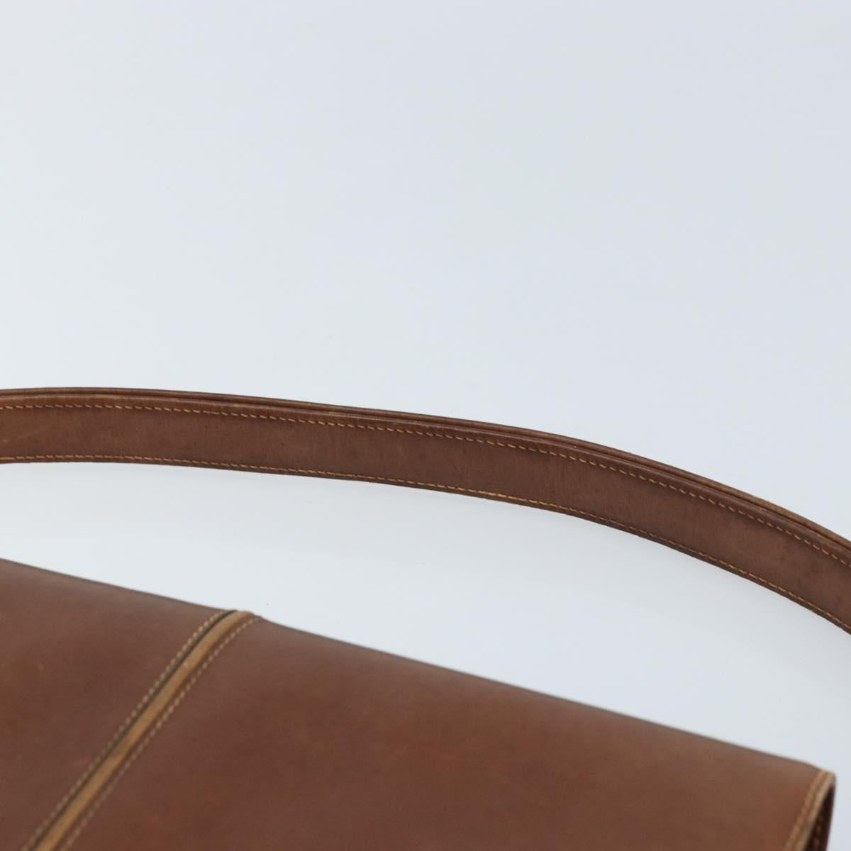 GUCCI Shoulder Bag Leather Brown Gold Auth 170074