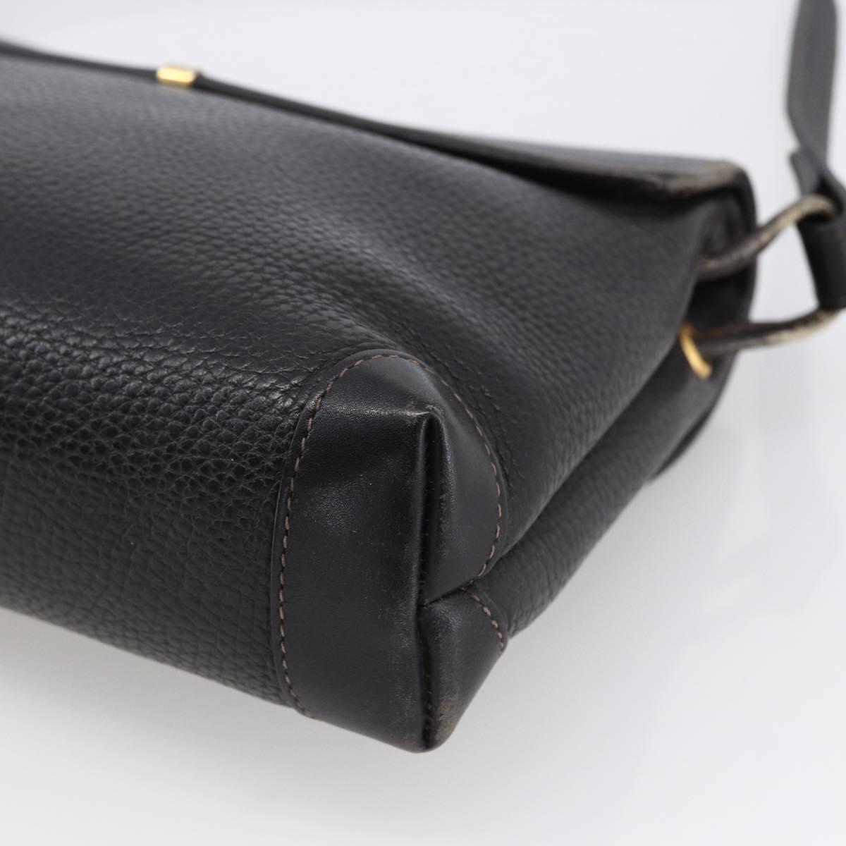 GUCCI Horsebit Shoulder Bag Leather Black Gold Auth 170075
