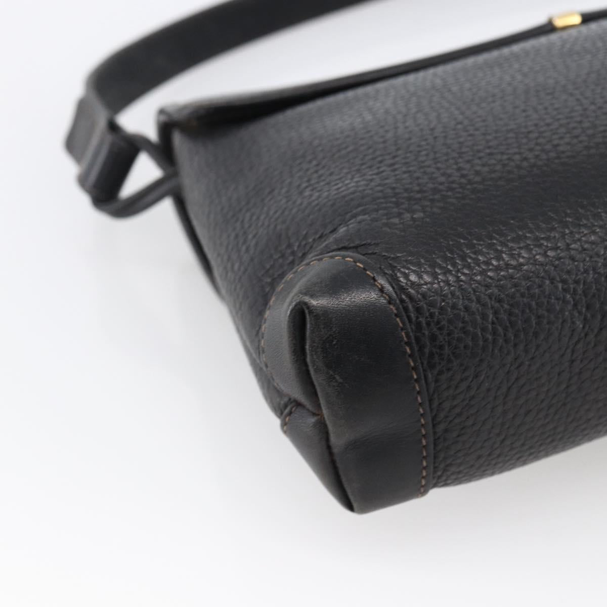 GUCCI Horsebit Shoulder Bag Leather Black Gold Auth 170075