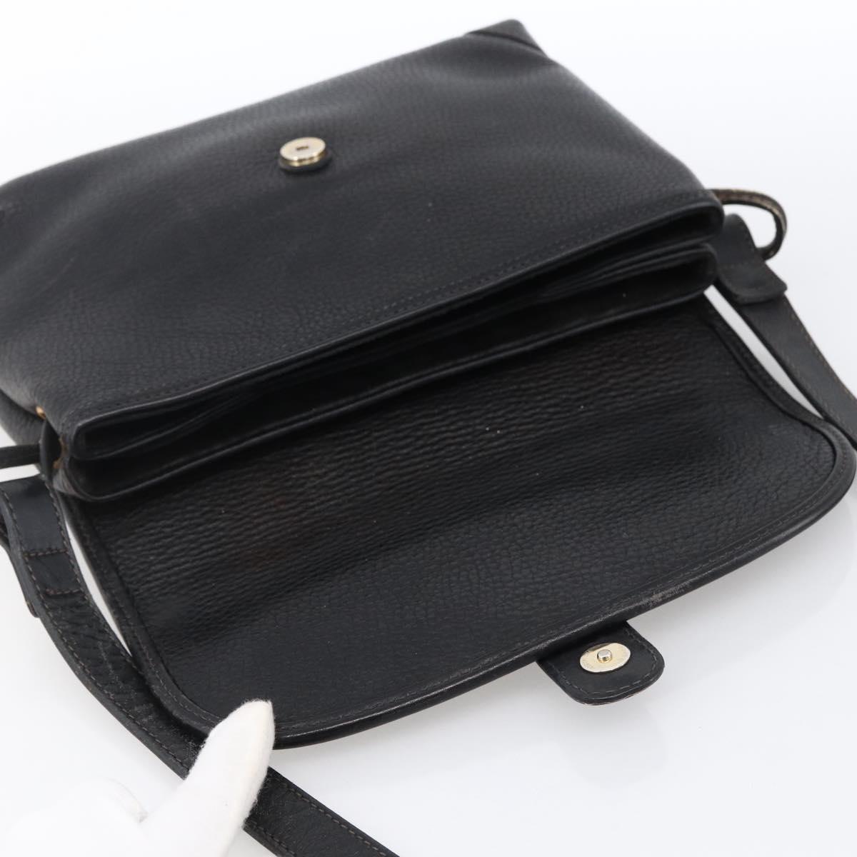 GUCCI Horsebit Shoulder Bag Leather Black Gold Auth 170075
