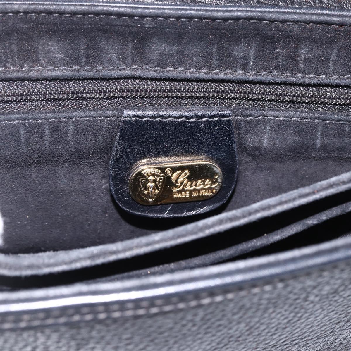 GUCCI Horsebit Shoulder Bag Leather Black Gold Auth 170075