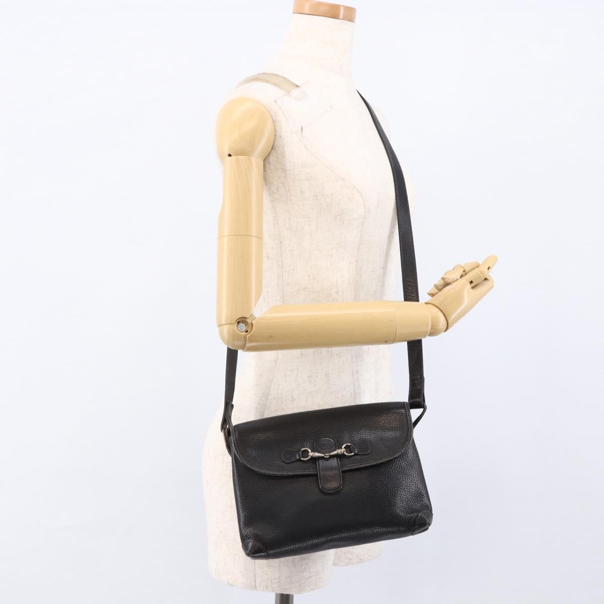 GUCCI Horsebit Shoulder Bag Leather Black Gold Auth 170075