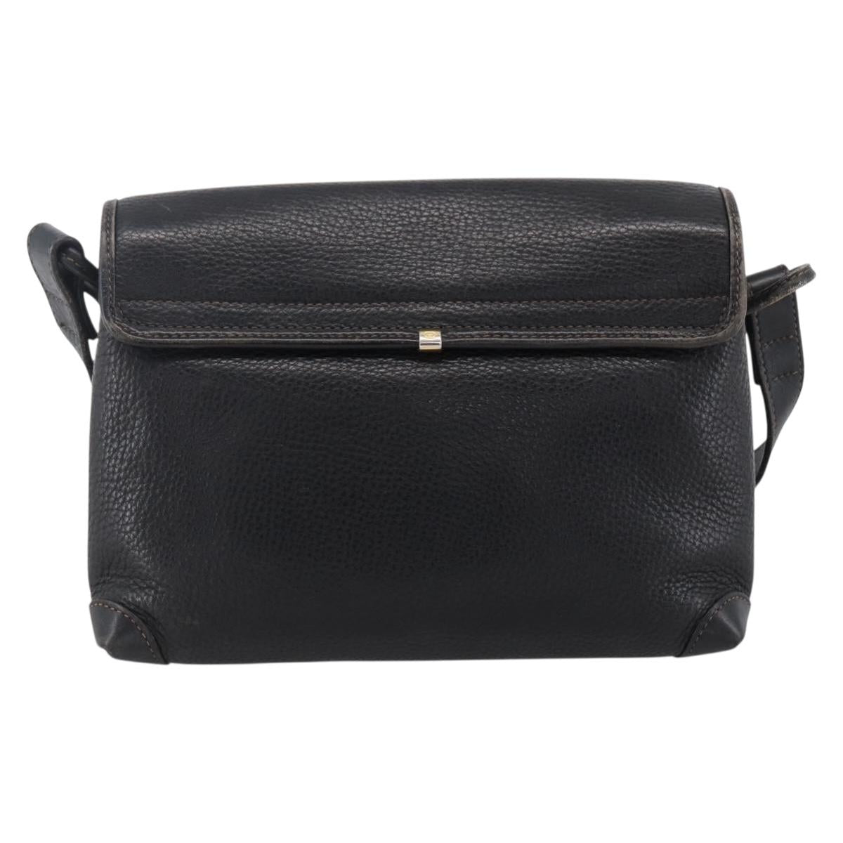 GUCCI Horsebit Shoulder Bag Leather Black Gold Auth 170075