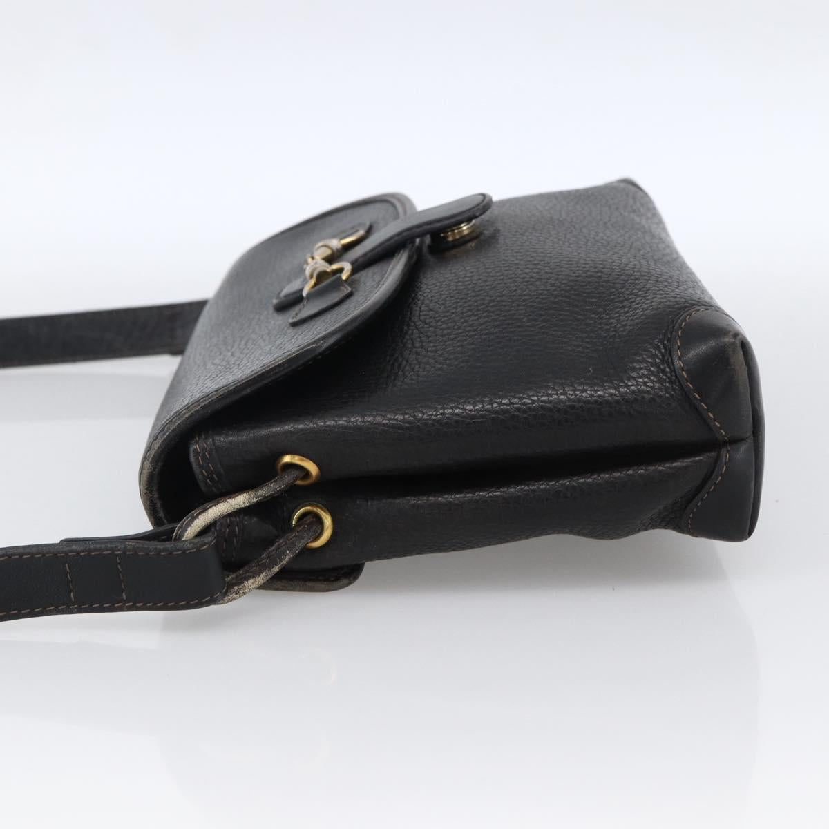 GUCCI Horsebit Shoulder Bag Leather Black Gold Auth 170075