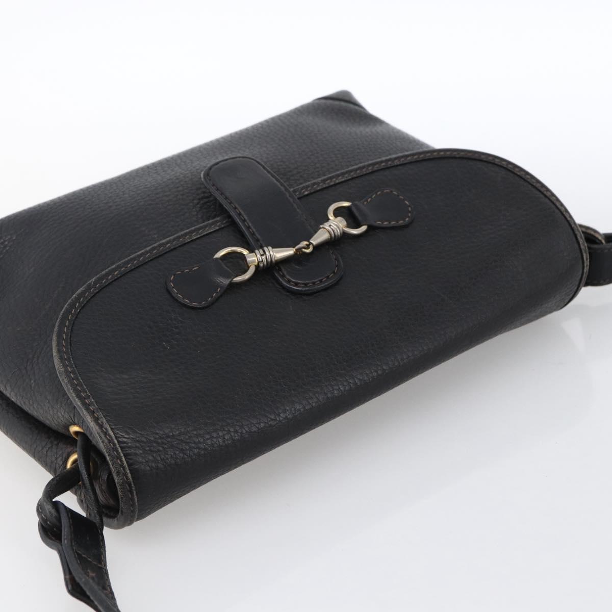 GUCCI Horsebit Shoulder Bag Leather Black Gold Auth 170075