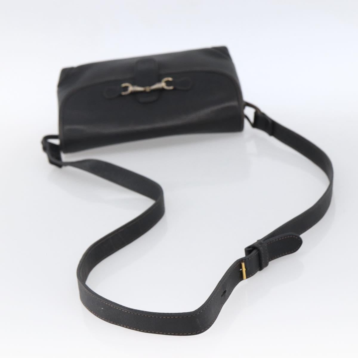 GUCCI Horsebit Shoulder Bag Leather Black Gold Auth 170075