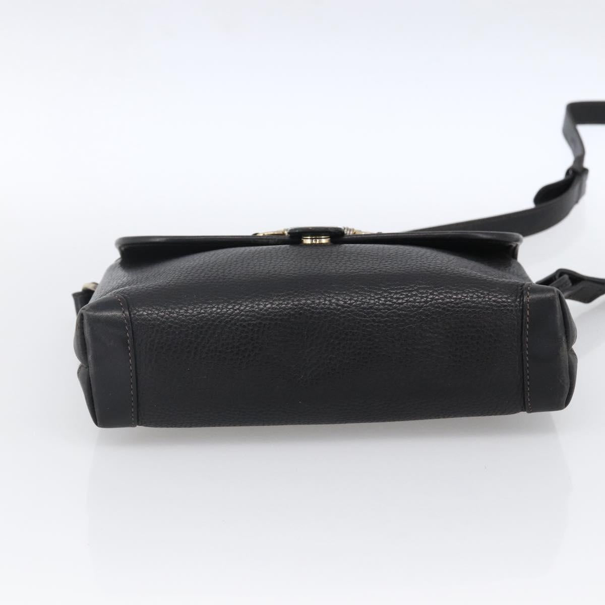 GUCCI Horsebit Shoulder Bag Leather Black Gold Auth 170075