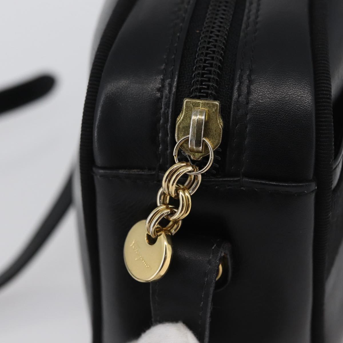 Salvatore Ferragamo Vala Shoulder Bag Leather Black Gold Auth 170076