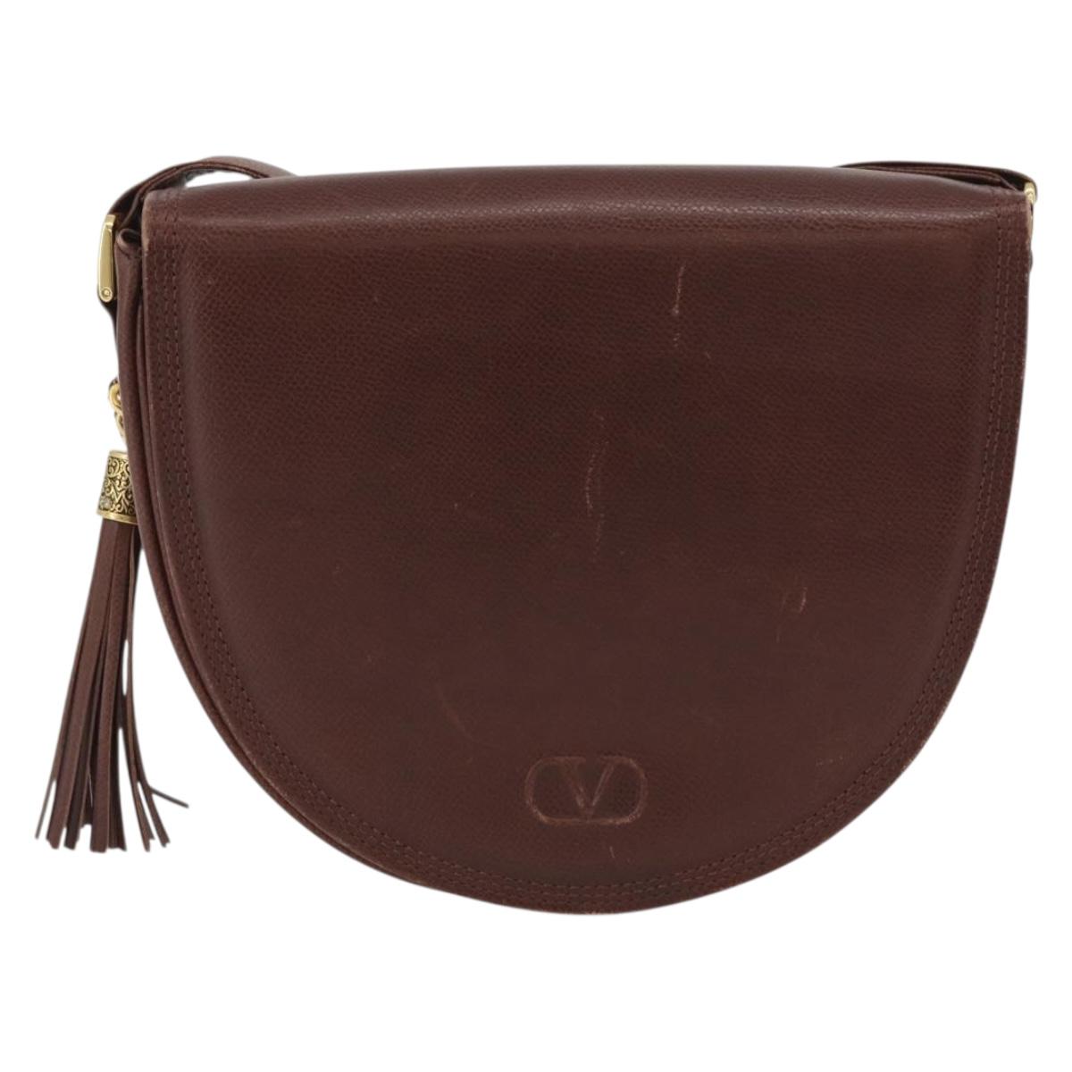 VALENTINO Shoulder Bag Leather Gold Brown Auth 170080