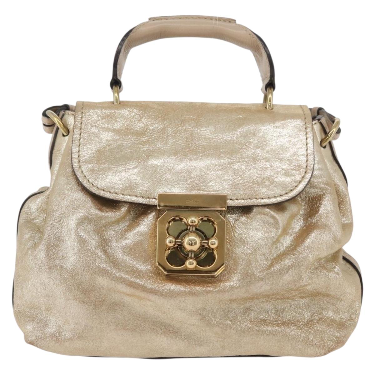 Chloe Elsie Hand Bag Leather 2way Gold Auth 170081