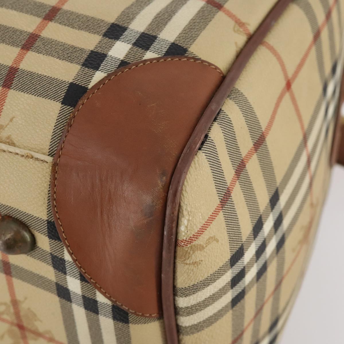 Burberrys Nova Check Boston Bag PVC 2way Beige Gold Auth 170084