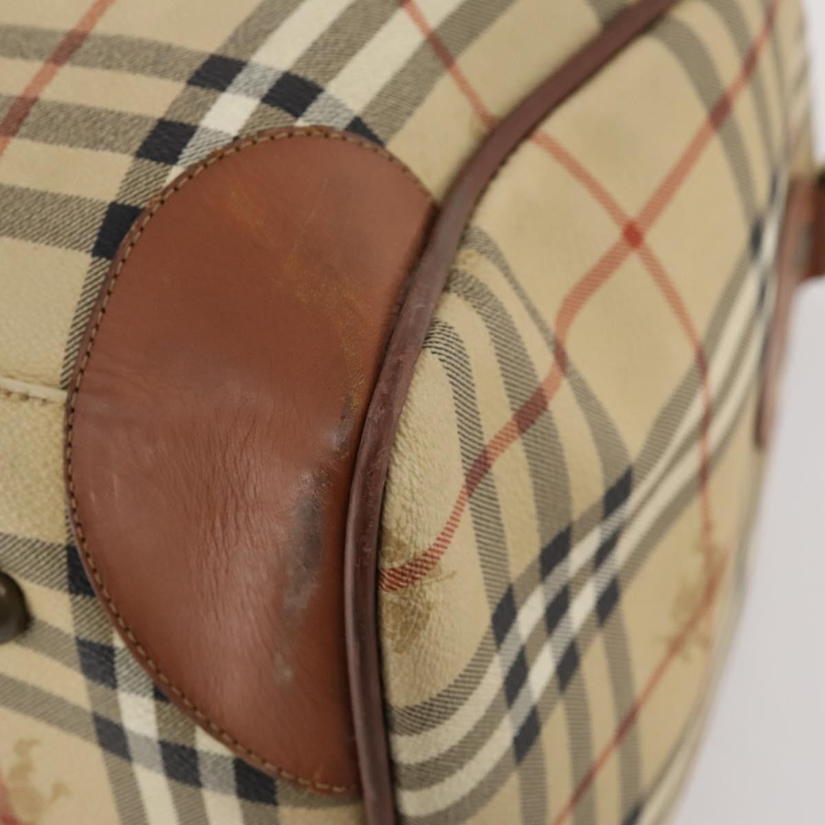Burberrys Nova Check Boston Bag PVC 2way Beige Gold Auth 170084