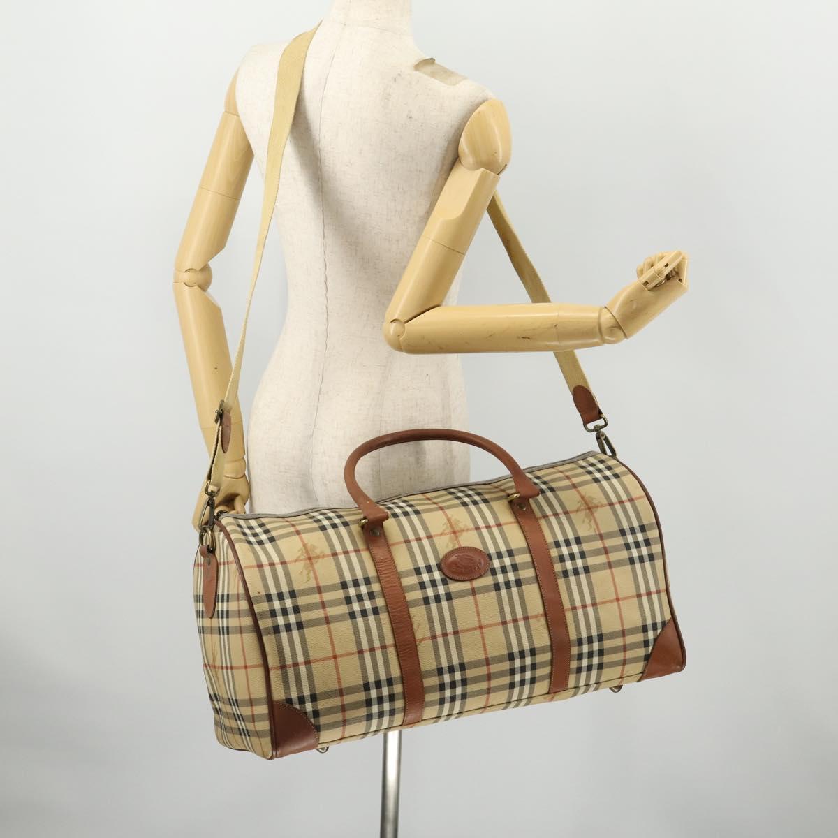 Burberrys Nova Check Boston Bag PVC 2way Beige Gold Auth 170084