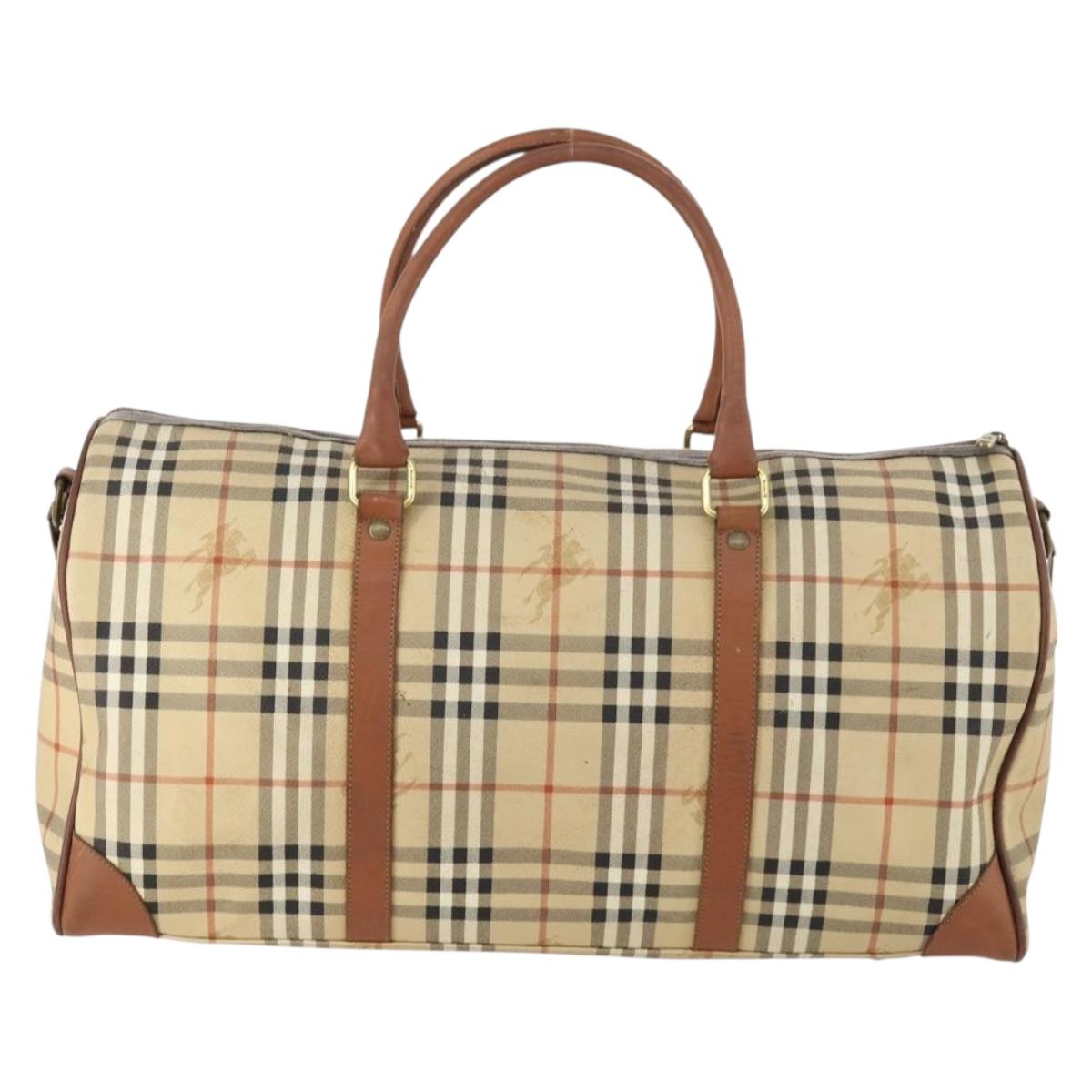 Burberrys Nova Check Boston Bag PVC 2way Beige Gold Auth 170084