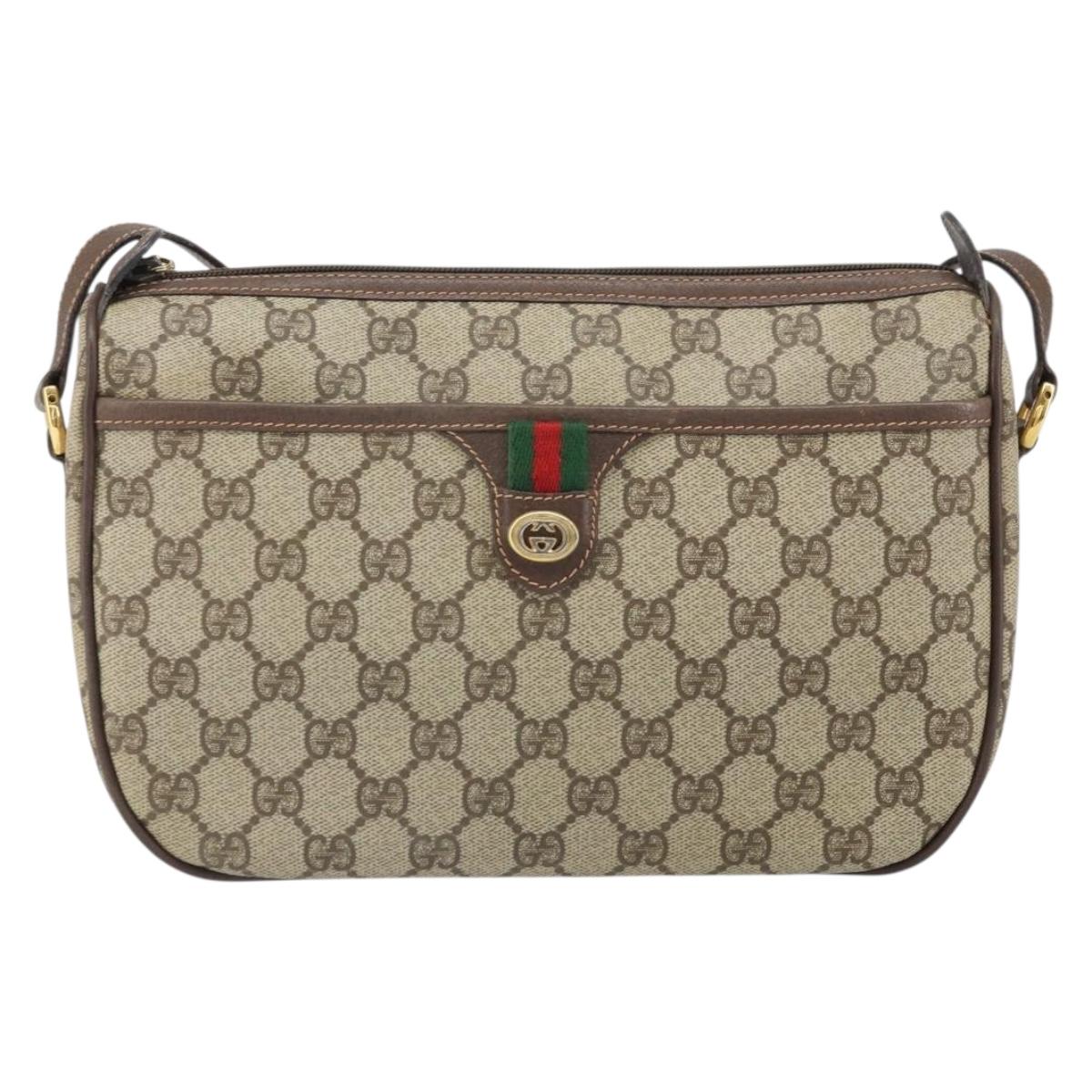 GUCCI GG Supreme Web Sherry Line Bag PVC Beige Gold 89 02 077 Auth 170107