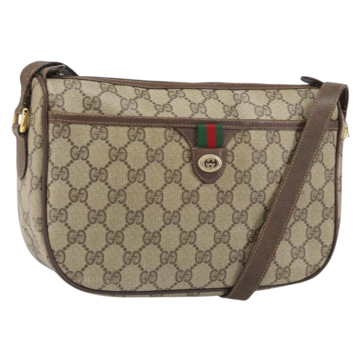 GUCCI GG Supreme Web Sherry Line Bag PVC Beige Gold 89 02 077 Auth 170108
