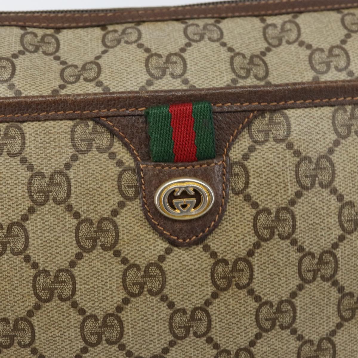 GUCCI GG Supreme Web Sherry Line Bag PVC Beige Gold 89 02 077 Auth 170108