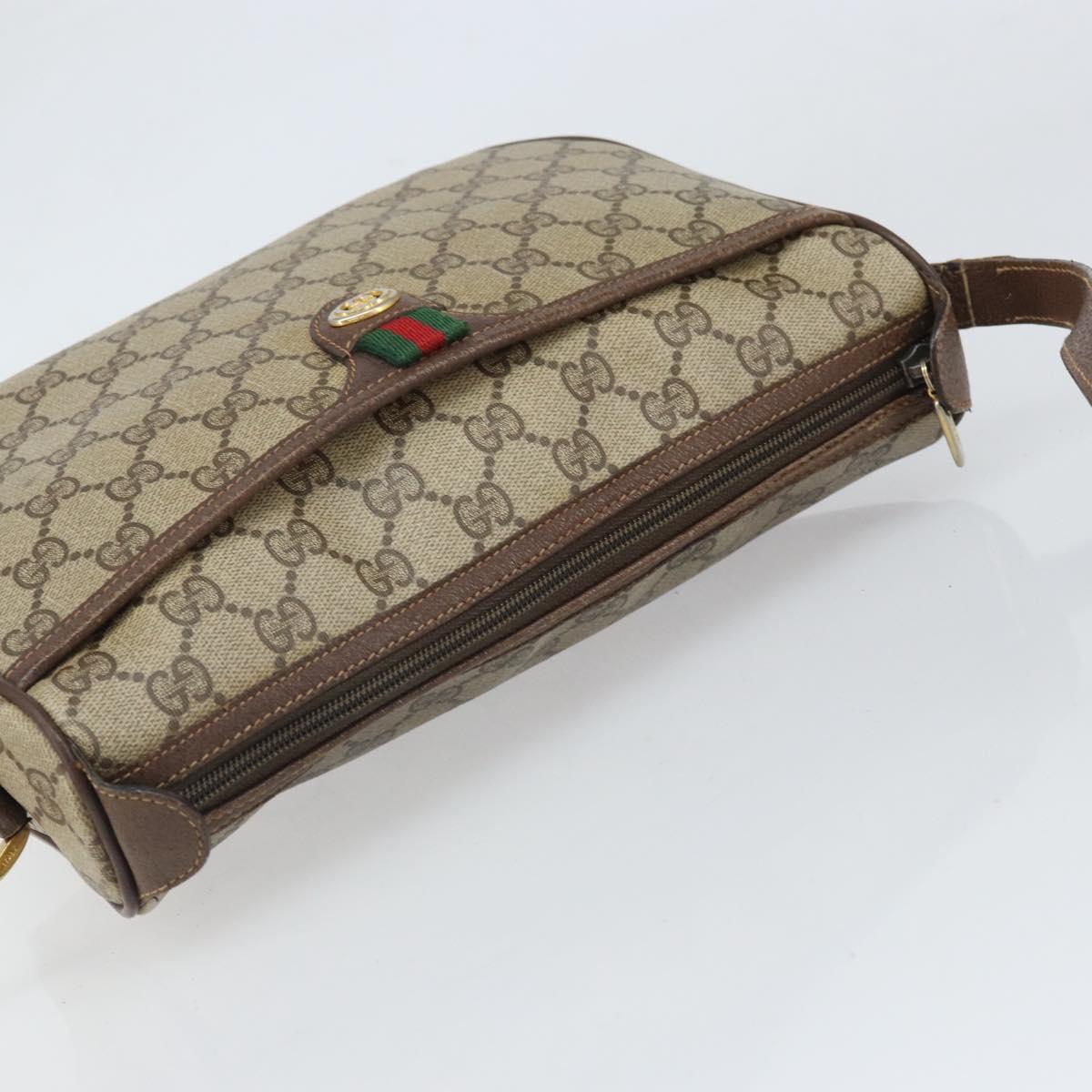 GUCCI GG Supreme Web Sherry Line Bag PVC Beige Gold 89 02 077 Auth 170108